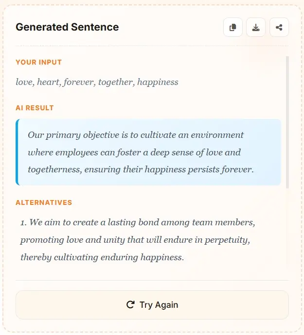 AI Sentence Generator - create sentences from words with alternatives