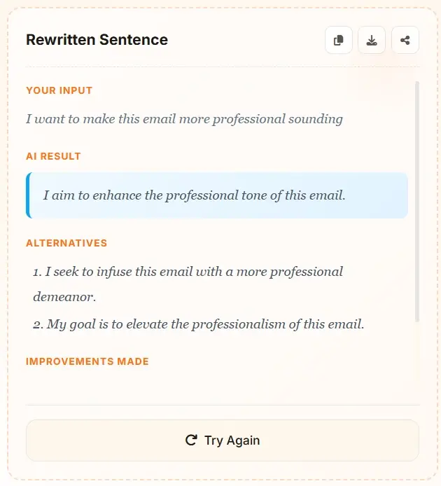 AI Sentence Rewriter professional version - make your text sound more professional